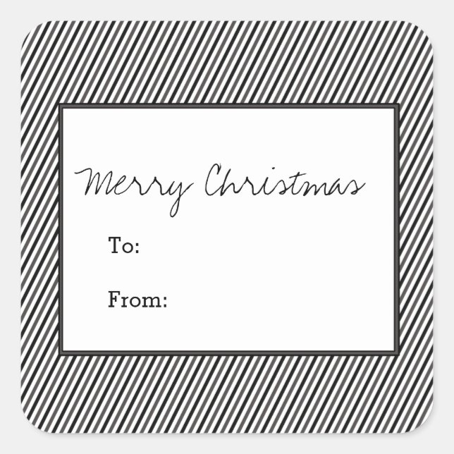 Black Diagonal Festive Stripes Holiday Square Sticker (Front)