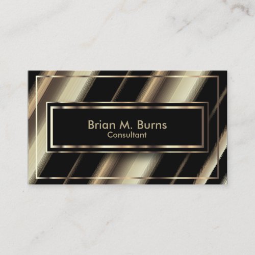 Black Diagonal Stripes and Metallic Light Gold Business Card