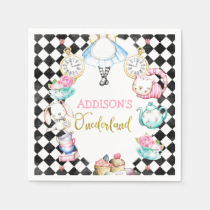 Black diamond Alice in onederland 1st birthday Nap Napkins