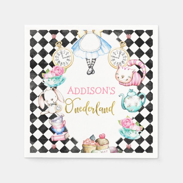 Black diamond Alice in onederland 1st birthday Nap Napkins (Front)