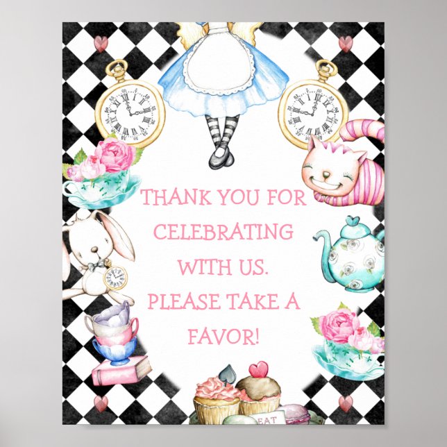 Black Diamond Alice in Wonderland Birthday Sign (Front)
