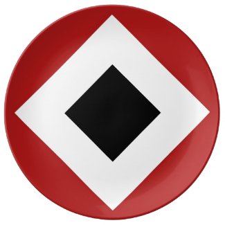 Black Diamond, Bold White Border on Red Dinner Plate