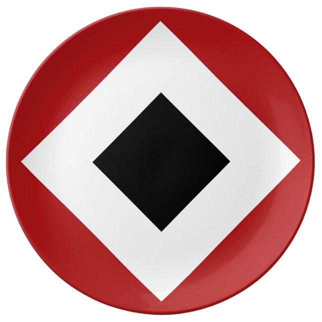Black Diamond, Bold White Border on Red Dinner Plate (Front)