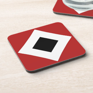Black Diamond, Bold White Border on Red Drink Coaster