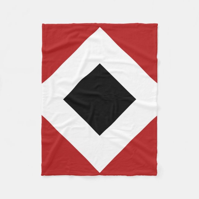 Black Diamond, Bold White Border on Red Fleece Blanket (Front)