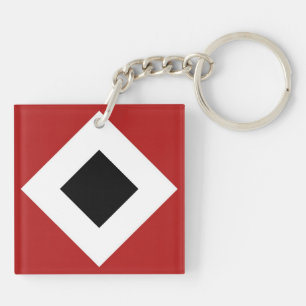 Black Diamond, Bold White Border on Red Keychain