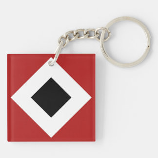 Black Diamond, Bold White Border on Red Keychain