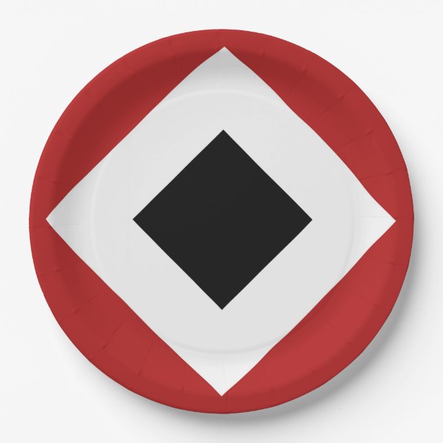 Black Diamond, Bold White Border on Red Paper Plates (Front)
