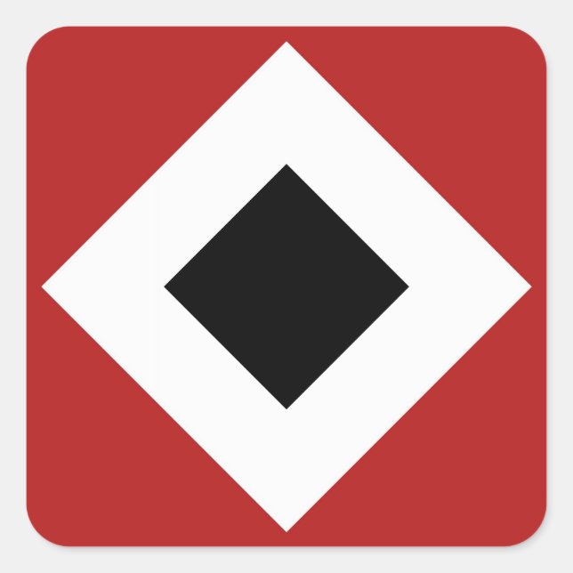 Black Diamond, Bold White Border on Red Square Sticker (Front)