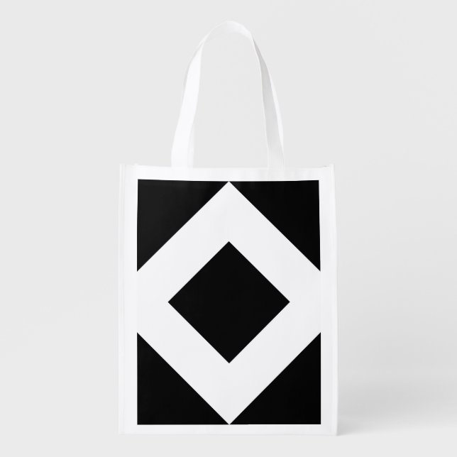 Black Diamond, Bold White Border Reusable Grocery Bag (Front)