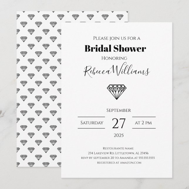 Black Diamond Bridal Shower Invitation (Front/Back)