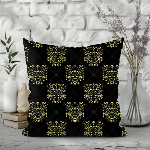 Black Diamond Damask Pattern Throw Pillow