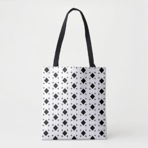 Black Diamond Geometric Pattern & Stars on White Tote Bag