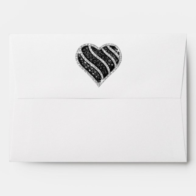 Black Diamond Heart Faux Gold Glitter Envelope (Back (Top Flap))