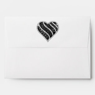 Black Diamond Heart Faux Silver Glitter Envelope