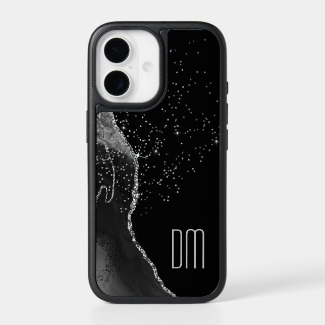 Black Diamond Line Star Glitter Monogram Otterbox iPhone Case (Back)