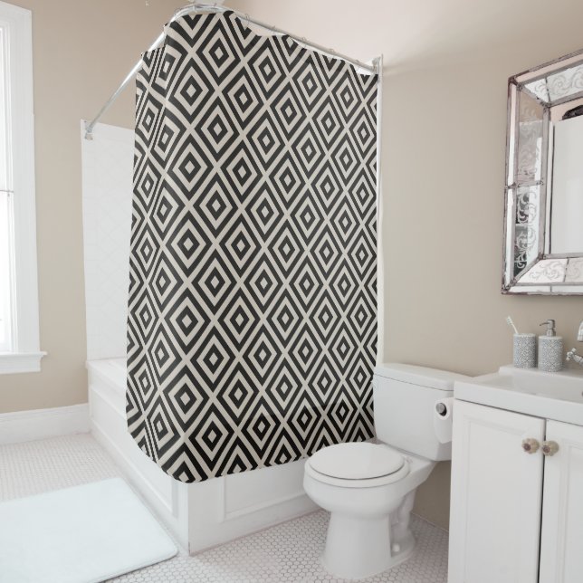Black Diamond | Modern Farmhouse Bathroom Shower Curtain (In Situ)
