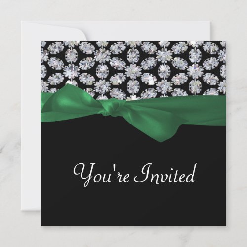 Black &amp; Diamond Mosaic Green Bow Wedding Announcement