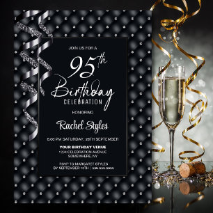Black Diamond Pattern 95th Birthday Party Invitation