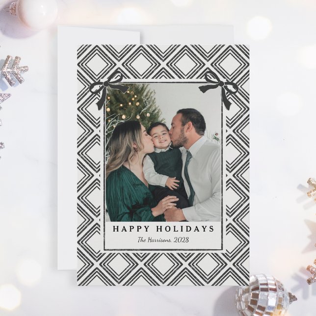 Black Diamond Pattern Holiday Card with Photo (Creator Uploaded)