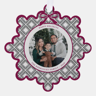 Black Diamond Pattern Holiday Ornament with Photo