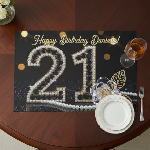 Black Diamond Pearl 21st Birthday Paper Placemat
