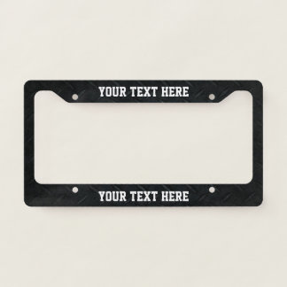 Black Diamond Plate and Custom Message License Plate Frame