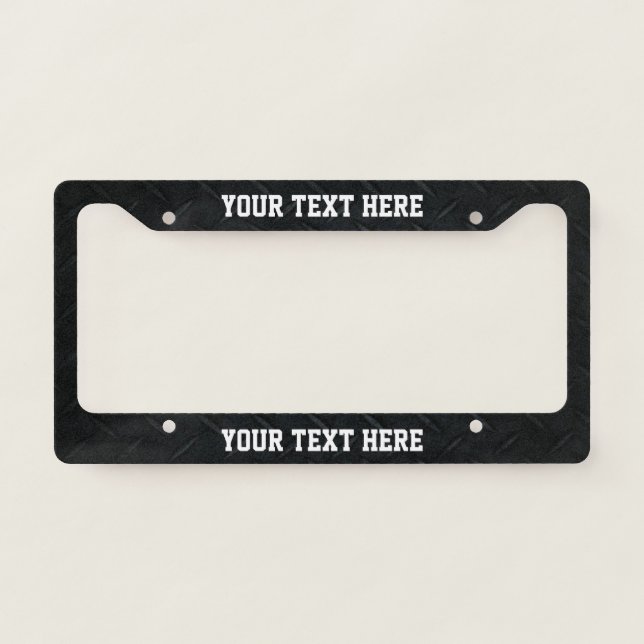 Black Diamond Plate and Custom Message License Plate Frame (Front)