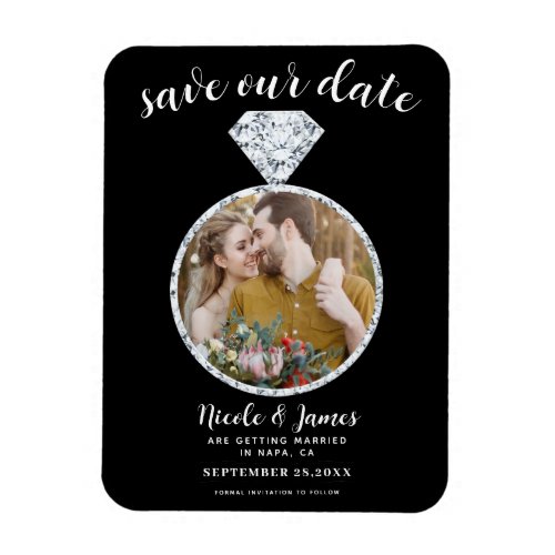 Black Diamond Ring Bling Photo Save the Date Magnet