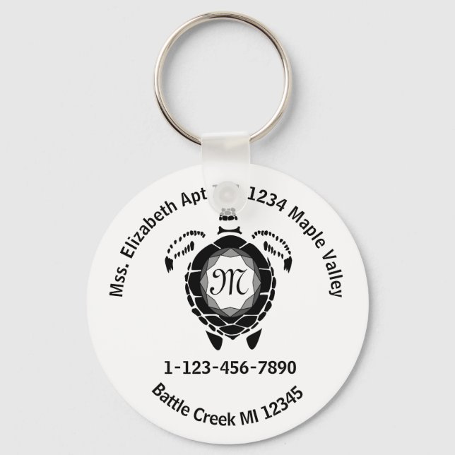 Black Diamond Sea Turtle Lost Bag Contact Info Key Keychain (Front)