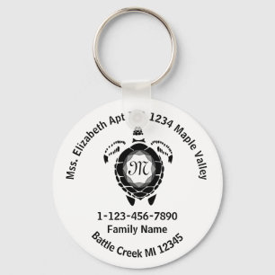 Black Diamond Sea Turtle Lost Family Home Address Keychain