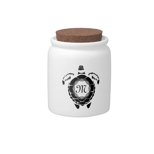 Black Diamond Sea Turtle Silhouette Monogram Candy Jar (Front)