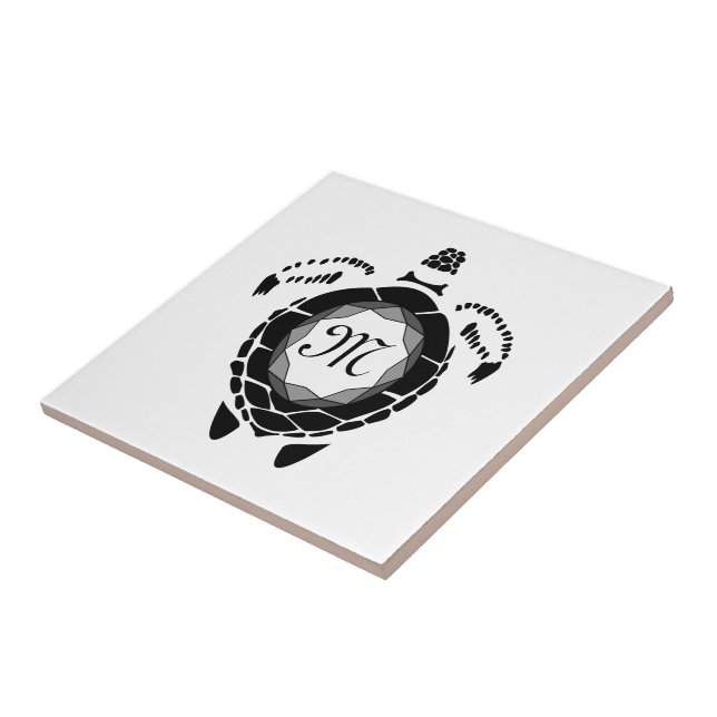 Black Diamond Sea Turtle Silhouette Monogram Ceramic Tile (Side)
