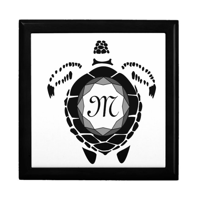 Black Diamond Sea Turtle Silhouette Monogram Gift Box (Front)