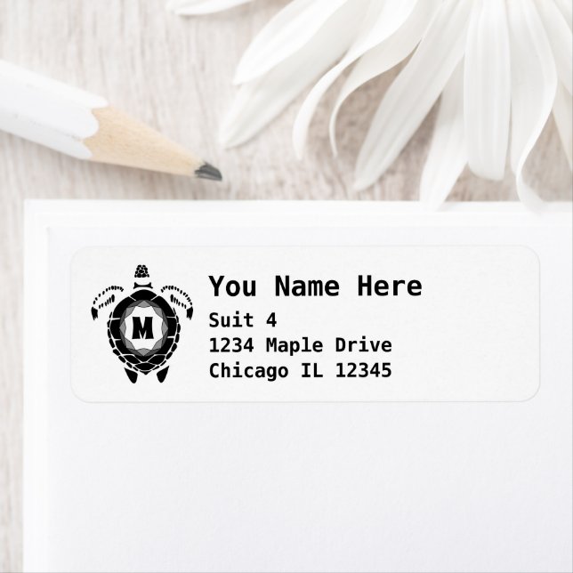 Black Diamond Sea Turtle Silhouette Monogram Label (Insitu)