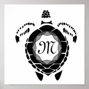 Black Diamond Sea Turtle Silhouette Monogram Poster