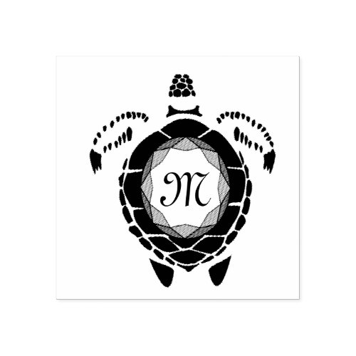 Black Diamond Sea Turtle Silhouette Monogram Rubber Stamp