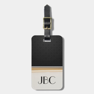 Black Diamond Tile Banded Monogram Luggage Tag