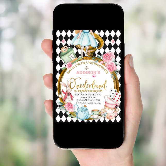 Black Diamond Watch Alice In Onederland Birthday Invitation (Front Digital)