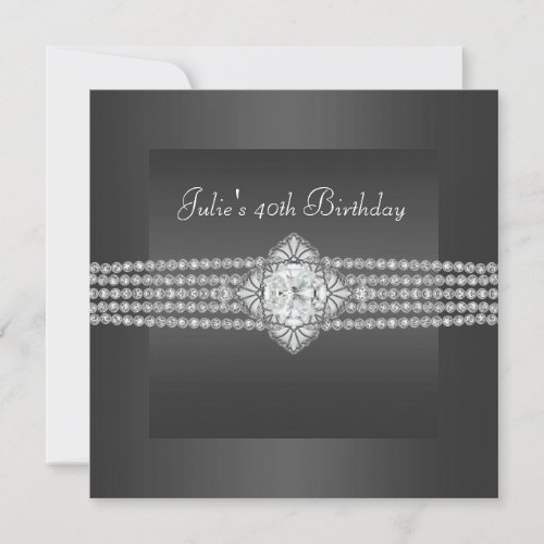 Black Diamond Womans 40th Birthday Party Invite
