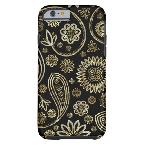 Black Diamonds And Gold Vintage Floral Paisley Tough iPhone 6 Case