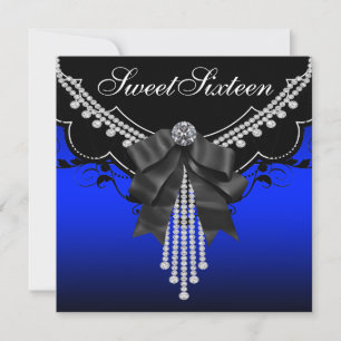 Black Diamonds and Royal Blue Birthday Party Invitation