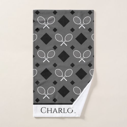 Black Diamonds and White Tennis Rackets Sport Grey Hand Towel