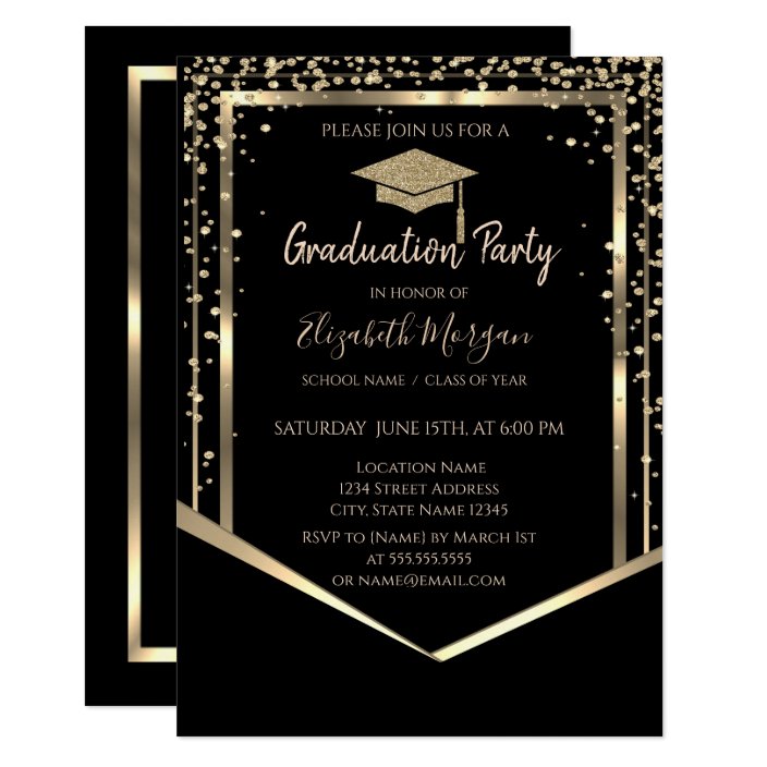 Black, Diamonds Gold Graduation Cap Graduation Invitation | Zazzle.com