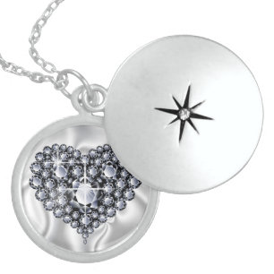 Black Diamonds Jeweled Heart Sterling Silver Locke Sterling Silver Necklace