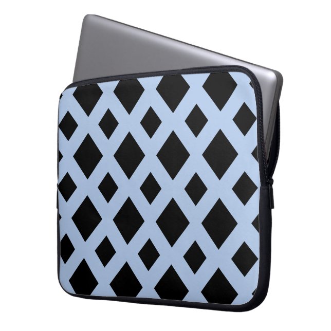 Black Diamonds on Light Blue Laptop Sleeve (Front Left)