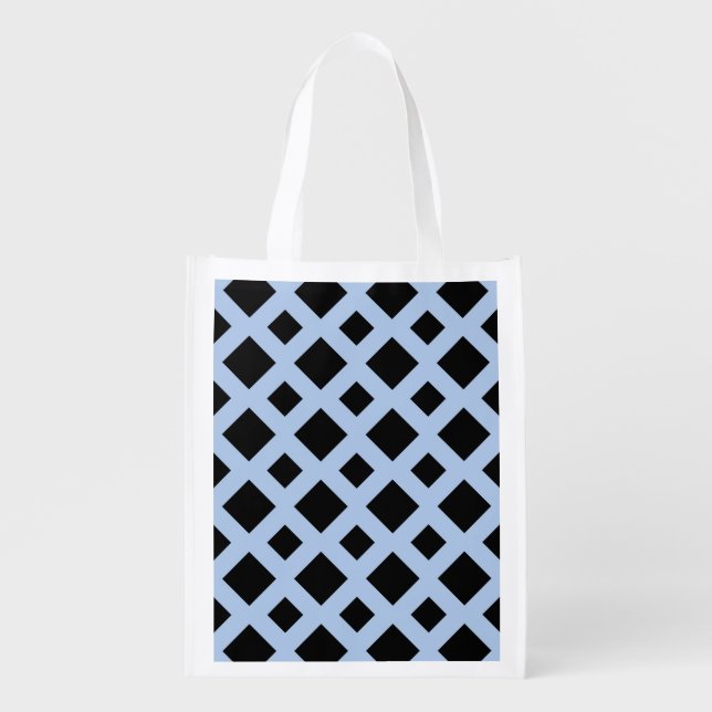 Black Diamonds on Light Blue Reusable Grocery Bag (Front)