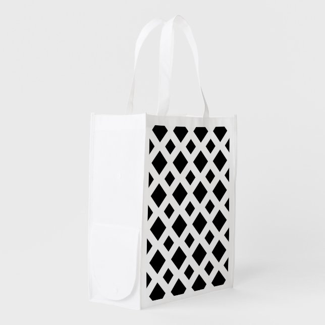 Black Diamonds on White Reusable Grocery Bag (Front Side)