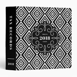 Black Diamonds Pattern Personalized 2018 Tax 3 Ring Binder