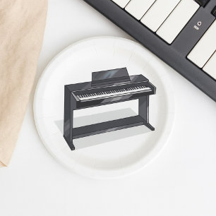 Black Digital Piano Keyboard Music Instrument Paper Plates